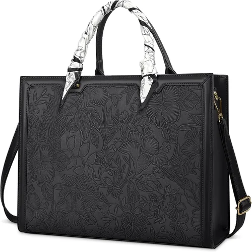 Bolso para laptop de 15.6 pulgadas para mujer; bolsa tote de cuero impermeable para negocios, maletín ligero de oficina, gran capacidad, bolso de