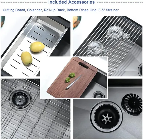 Miniatura 8 de Fregadero de cocina negro de 25 pulgadas para montaje inferior, fregadero de cocina de acero inoxidable negro de 25 x 19 pulgadas, fregadero