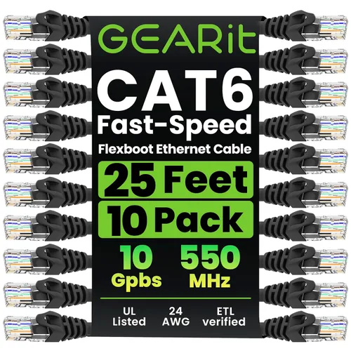 Miniatura 14 de GEARit Cable de conexión Ethernet Cat 6 de 0.5 pies, color negro (paquete de 10), cables de conexión Cat6 de 0.5 pies, cable de conexión
