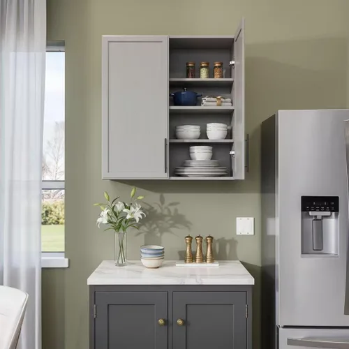 Miniatura 7 de Furnaza Armario de Pared para Lavandería de 30" de Ancho con Estante Ajustable, Armarios de Cocina Montados en la Pared con Dos Puertas Shaker