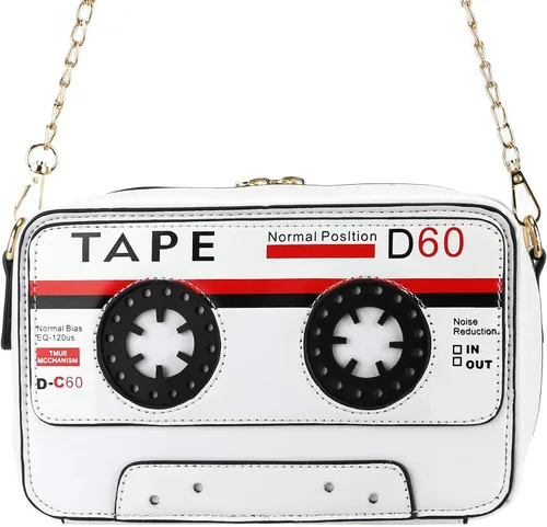 Miniatura 5 de QiMing Bolso de noche con forma de cinta retro, bolso cruzado de casete de audio de PU para mujer