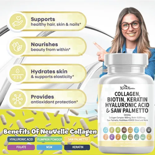 Miniatura 4 de Suplemento de colágeno 16 en 1, péptidos tipo I, II, III y V con biotina, queratina, ácido hialurónico, palma enana americana, vitaminas C y E