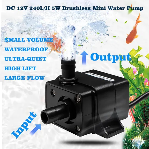Miniatura 2 de Mini bomba de agua sumergible de 12 V CC, 240 L/H 5 W, ultra silenciosa, microbomba sin escobillas, bomba de agua de cabezal de bombeo de 3M para 1