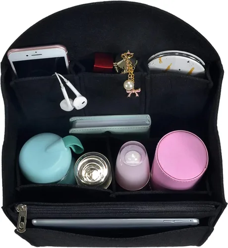 Miniatura 6 de Organizador de mochila de fieltro, organizador de bolso para hombres y mujeres, mochila mochila bolsa de hombro (negro, grande)