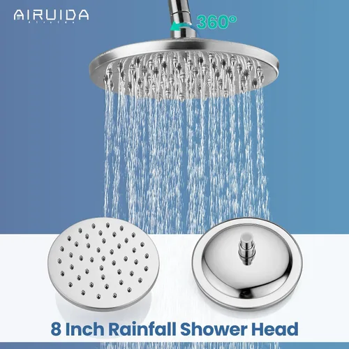 Miniatura 3 de Airuida Sistema de ducha expuesto, cabezal de ducha de lluvia de 8 pulgadas con rociador de mano, juego de grifo de ducha de montaje en pared de una