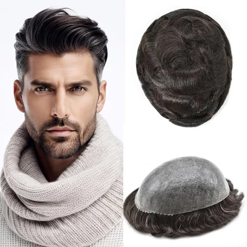 Miniatura 38 de Toupee - Cabello humano para hombre, 64 colores, transparente, piezas de pelo de piel de polietileno para hombres, sistema de reemplazo de cabello