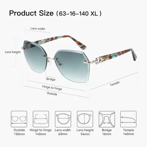 Miniatura 29 de ZENOTTIC Lentes de sol sin montura de gran tamaño para mujer, diseño geométrico de corte de diamante, lentes degradados, protección UV, tonos de moda