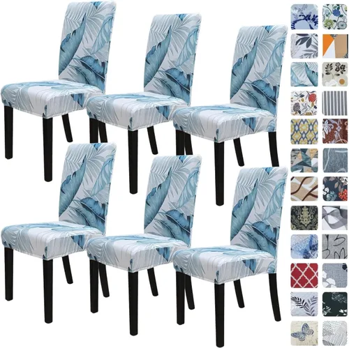 Miniatura 53 de SPRINGRICO Paquete de 6 fundas blancas para sillas de comedor, fundas elásticas para sillas de comedor con diseño floral, de elastano lavable