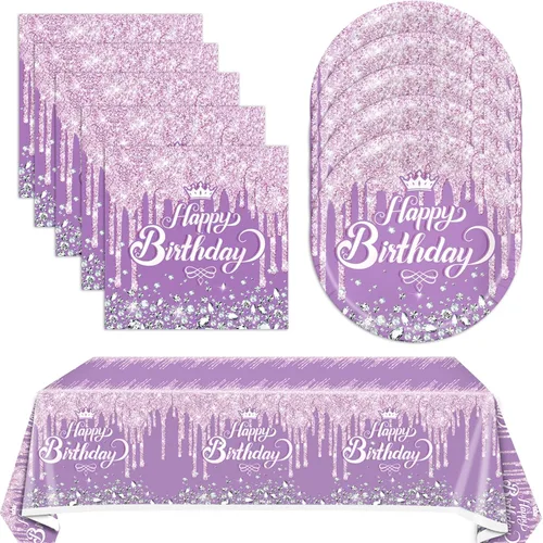 Miniatura 15 de 41 piezas de decoración de fiesta de cumpleaños de oro rosa - Suministros de tema rosa y oro - Incluye 20 platos, 20 servilletas y 1 mantel