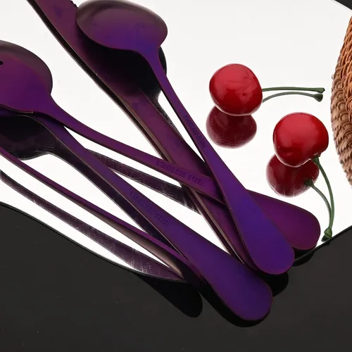 Miniatura 3 de JASHII Juego de cubiertos de 20 piezas con acabado satinado, servicio para 4, juego de cubiertos de titanio, juego de utensilios de color morado