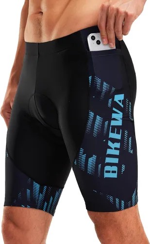 Miniatura 7 de Bikewa Pantalones cortos de ciclismo para hombre, con acolchado 4D, para ciclismo de carretera, con bolsillos con cremallera