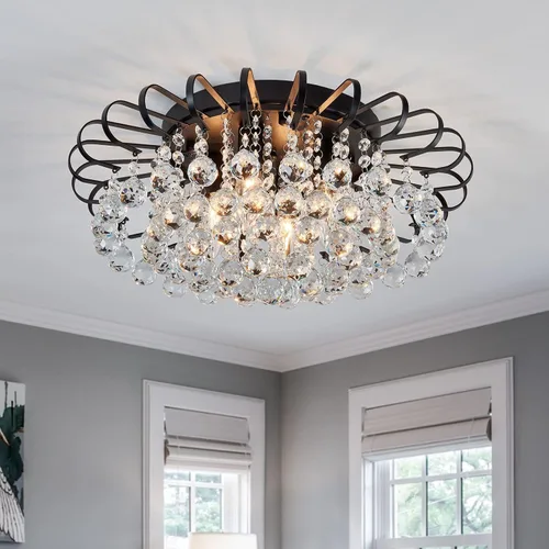 Miniatura 11 de CVKASH Candelabro de cristal de 4 luces moderno semi empotrado lámpara de techo iluminación de techo para sala de estar, pasillo, comedor, cocina
