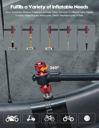 Miniatura 5 de Bomba de Bicicleta Tiakia con Medidor, Bomba de Bicicleta de Alta Presión, Bomba de Aire Manual Portátil de Alto Volumen Compatible con Válvulas