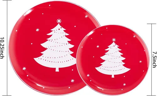 Miniatura 3 de Platos de plástico de Navidad WDF 50 piezas - Platos de plástico rojos y blancos con árbol de Navidad incluyen 25 platos para cena, 25 platos