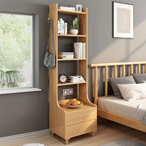 Miniatura 9 de IOTXY Mesa de Noche Gris con Estantería - 71" de Alto, Librero de Madera Independiente con Estantes Abiertos, Cajones y 4 Estantes para Dormitorio