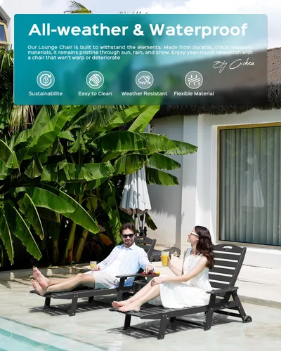 Miniatura 8 de Silla de Descanso para Exteriores, Silla de Descanso Chaise Lounge de Gran Tamaño con 5 Posiciones, HDPE, Silla de Descanso para Patio con Ruedas