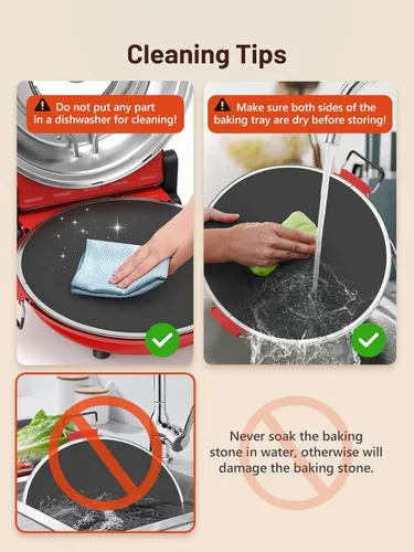 Miniatura 5 de Horno Eléctrico para Pizza de Interior con Piedra de Cerámica Esmaltada, Fabricador de Pizza Portátil de Mostrador de 12 Pulgadas con Temporizador