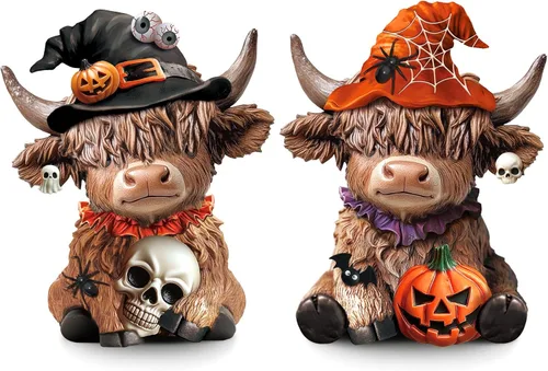 Miniatura 32 de Karenhi 2 piezas de figuritas de vaca de las Tierras Altas para el Día de la Madre, figuritas de gnomo de vaca con flores y corazón de MADRE