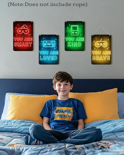 Miniatura 2 de PHOPAGO 4 piezas de letreros de neón para pared de juegos, decoración de habitación de jugador, letreros de pared con citas inspiradoras, 30x20