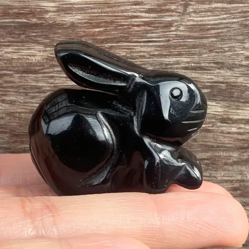 Miniatura 3 de YGLINE Figura de conejo de cristal de piedra preciosa animal talla (obsidiana)