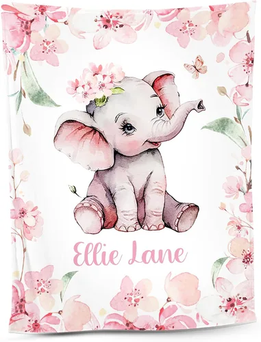 Miniatura 13 de NAZENTI Manta de bebé de elefante personalizada, manta de bebé niña personalizada con nombre y floral, regalo para niñas y niños, recién nacidos