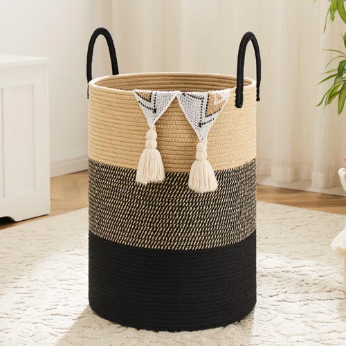 Miniatura 14 de Artfeel - Cesto para la ropa sucia de cuerda de algodón tejida, para guardar ropa sucia, juguetes y mantas en el baño, la habitación del bebé