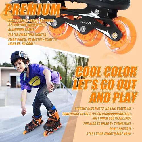 Miniatura 2 de MammyGol Patines en línea para niños y niñas Patines ajustables con ruedas iluminadoras Patines para principiantes Naranja