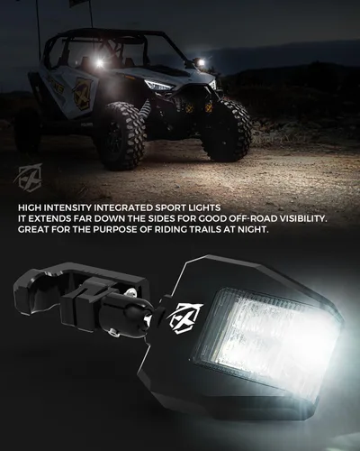 Miniatura 3 de Xprite UTV Espejos Laterales de Aluminio con Focos LED Lente Transparente Compatible con Barra de Jaula Antivuelco de 1.75"-2" para Pioneer Polaris