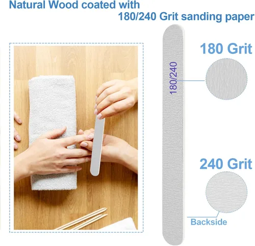Miniatura 2 de Lima de uñas, pizarras de esmeril para uñas, grano 180/240, limas de uñas para uñas naturales, madera de doble cara, lima de uñas Emory profesional