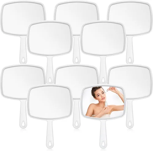 Miniatura 8 de Qunclay Espejo de mano grande de 10 piezas con asa para montaje en pared para peluquería baño, regalo escolar de belleza portátil para tocador