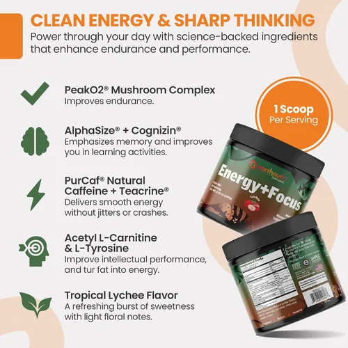 Miniatura 5 de EarthNutri Suplemento en polvo Energy + Focus – Suplementos de refuerzo de energía y memoria con PeakO2, AlphaSize, Cognizin, PurCaf, Teacrina