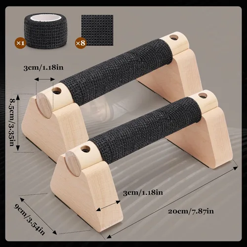 Miniatura 2 de Barra de realce de 2 piezas, equipo de calistenia de madera para hombres y mujeres, entrenamiento de fuerza, asas de flexión con base antideslizante