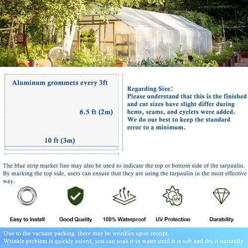 Miniatura 9 de UCINNOVATE Lona transparente de 0.472 in de 6 x 10 pies, cubierta de invernadero resistente e impermeable, tejido reforzado de 12 x 12 pulgadas