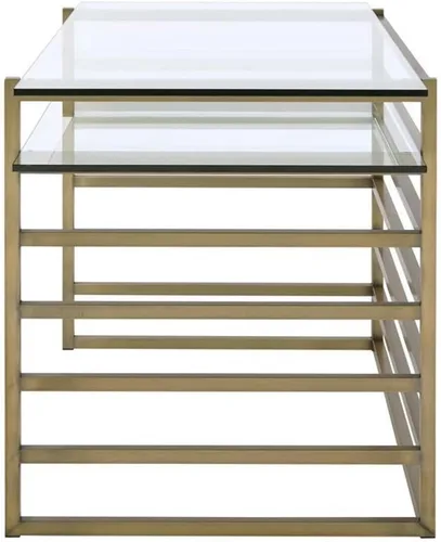 Miniatura 5 de Acme Shona Escritorio rectangular de cristal con 1 estante en oro antiguo y transparente