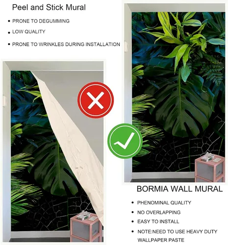 Miniatura 5 de Bormia Papel tapiz de pared verde Monstera con hojas de plátano, hojas de plátano, sin costuras, calcomanías de pared para sala de estar, 034