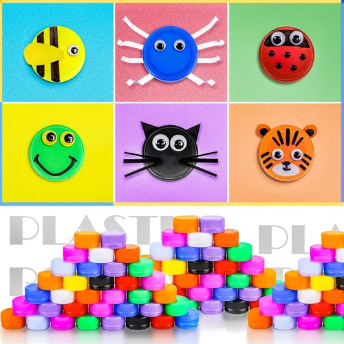 Miniatura 6 de Motbach 200 tapas de botellas de plástico para manualidades, protección del medio ambiente y desarrollo de la inteligencia de los niños