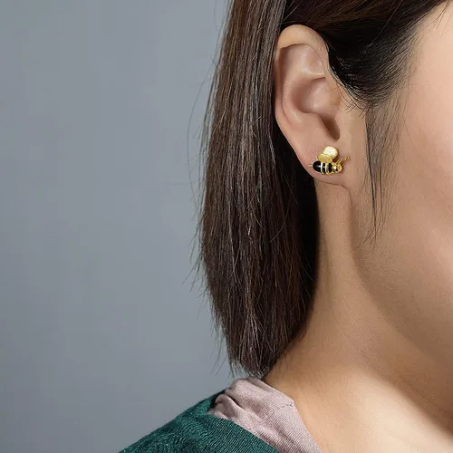 Miniatura 6 de Regalo para San Valentín, aretes de plata de ley 925 abeja y miel goteando, aretes asimétricos creativos hechos a mano, joyería única, regalos