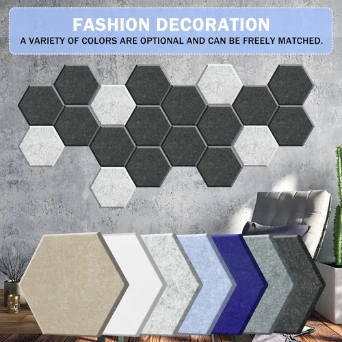 Miniatura 6 de SHJADE Paneles acústicos hexagonales autoadhesivos, paquete de 12 paneles acústicos de 12 x 10 x 0.4 pulgadas, azulejos de cuña insonorizados