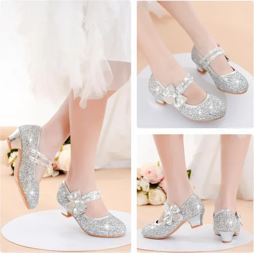 Miniatura 6 de Motasha Zapatos de vestir para niñas, zapatos de tacón bajo para niñas, zapatos de tacón bajo, Mary Jane, Navidad, boda, fiesta, zapatos brillantes