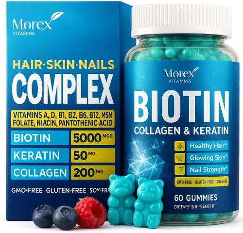 Miniatura 8 de Biotin - Suplemento de queratina de colágeno con ácido hialurónico, 25,000 mcg de vitaminas para el crecimiento del cabello para hombres y mujeres