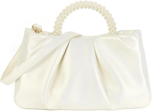 Valleycomfy Bolsos de mano de noche con perlas para mujer, de cuero suave, fruncidos, cruzados, bolsa de hombro para fiestaboda