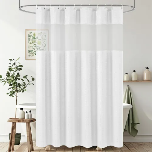 Miniatura 16 de UFRIDAY Cortina de ducha extralarga de 84 pulgadas con tejido de nido de abeja blanco y ventana con malla, cortina de baño decorativa resistente