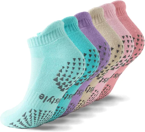 Hstyle 6 pares de calcetines de yoga con agarres para mujeres y hombres, ideales para ballet, entrenamiento descalzo, calcetines antideslizantes de