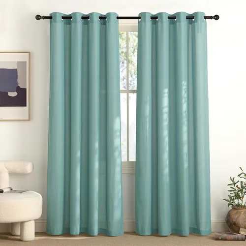 Miniatura 138 de NICETOWN Cortinas de lino natural con textura de lino para dormitorio, mezcla de lino rústica con ojales en la parte superior, semitransparentes