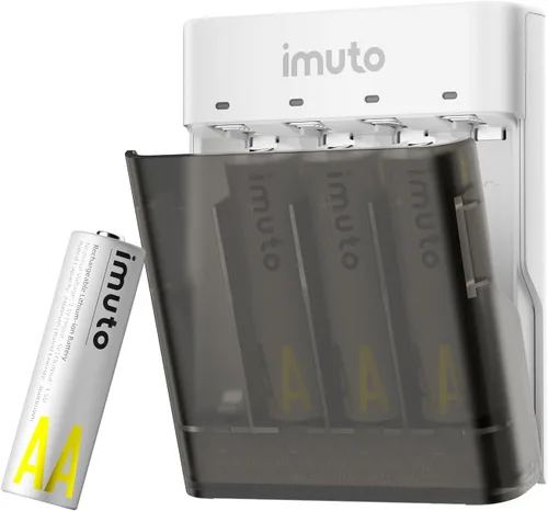 Miniatura 11 de imuto Baterías recargables AA, baterías de litio de 3600 mWh AA, paquete de 4, salida de 1.5 V 2 A, doble batería, vida útil de más de 1600 ciclos