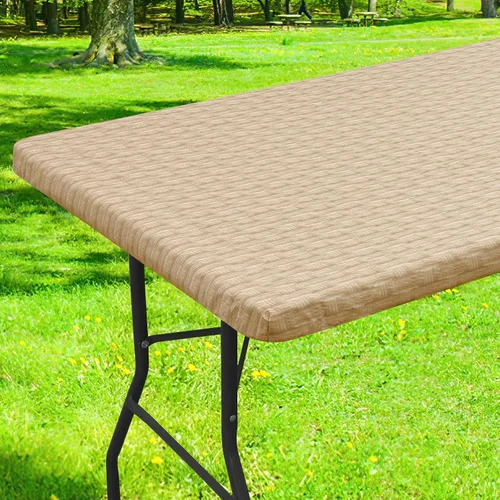 Miniatura 19 de Smiry Mantel cuadrado para mesa de pícnic, impermeable, elástico, ajustable, para campamento, protector de vinilo con parte trasera de franela Beige