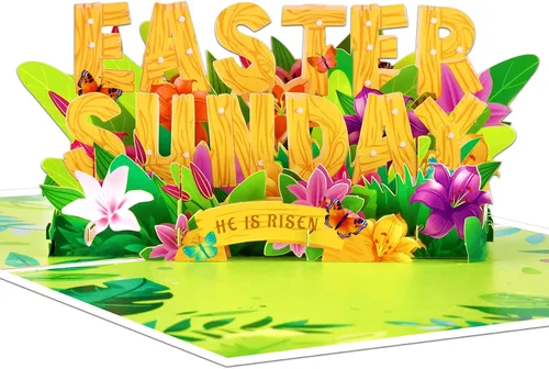 Miniatura 11 de GREETING ART Tarjeta desplegable de Pascua, diseño de ramo de conejo de cruz de lirio colorido 3D, tarjetas de felicitación de ramo de Pascua 3D