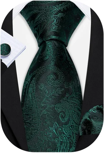 Miniatura 31 de Barry.Wang - Juego de corbata de seda para hombre, diseño de cachemira, pañuelo y gemelos de bolsillo