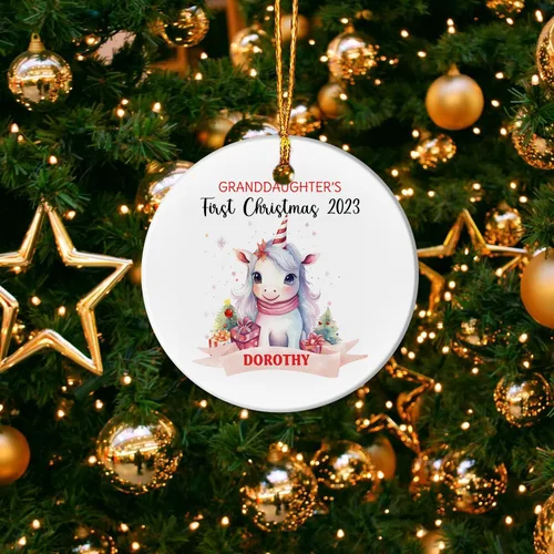 Miniatura 3 de Adorno personalizado de primera Navidad para nieta 2023, adorno de unicornio, personalizado para bebé, regalos de nieta, recuerdo de bebé