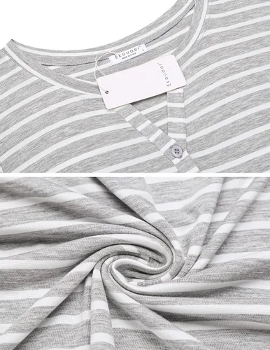 Miniatura 5 de Ekouaer Camisón de enfermería a rayas para mujer, manga corta, vestido de dormir para lactancia materna, partobata de trabajo